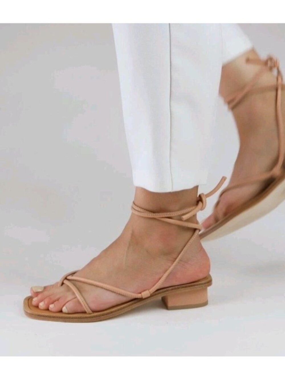LoQ Beige Strappy Leather Sandals Women’s Size 35 Minimalist Lace Up Heels
